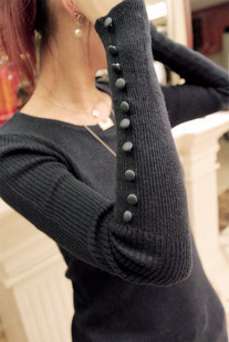 Jto2012 vintage cuff breasted decoration o-neck basic shirt slim all-match female free shipping