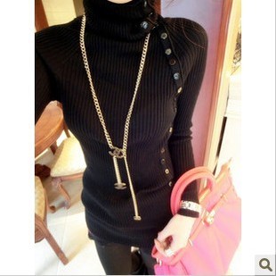 Jto2012 winter fashion personality buttons turn-down collar slim basic sweater women sweater free shipping