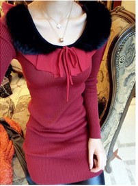 Jto2012 winter paragraph chiffon fur patchwork ruffle collar rope knitted basic shirt sweater slim female free shipping