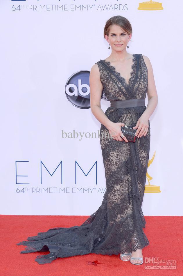 julia louis dreyfus Black Lace V Neck Celebrity Dresses at arrivals for 64th Primetime Emmy Awards