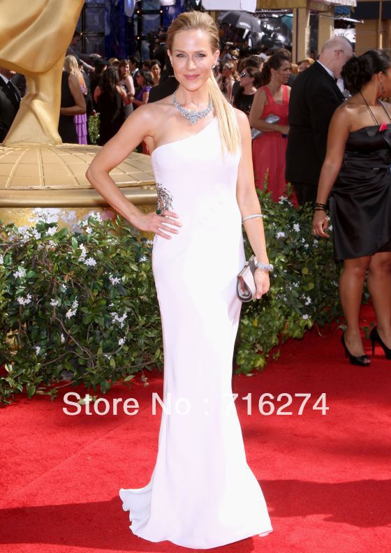 julie_benz  Fabulous Ivory One Shoulder  Pleat Floor  Length Chiffon  Ruffles Celebrity Dresses Prom Gown