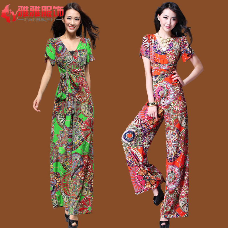 Jumpsuit Women 2013 with Sleeves Sexy Women jumpsuits and Rompers XL Print Wide Leg Jumpsuit Loose Female Overalls Free shipping