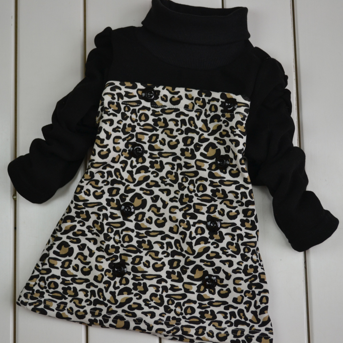 Jw132 doll turtleneck female child plus velvet pullover girls leopard print pattern top