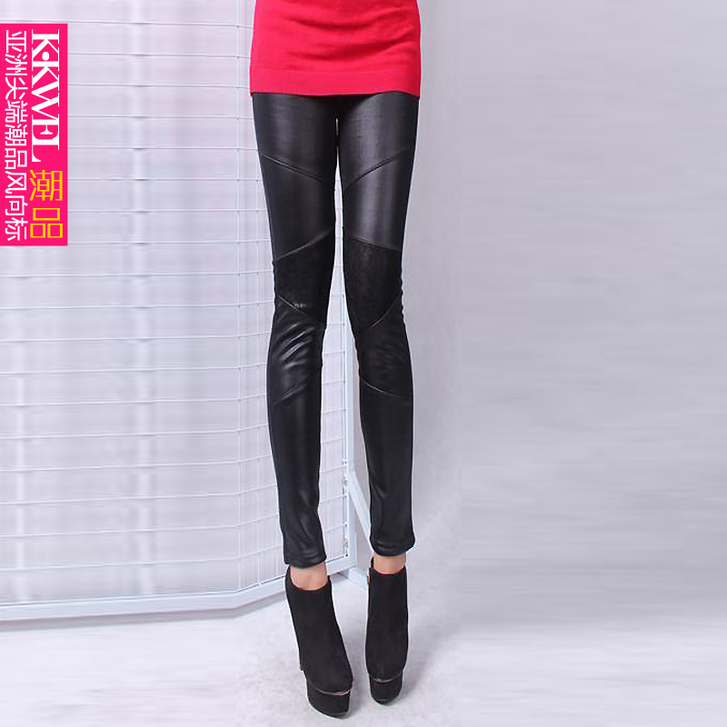 K . kwel 2013 autumn and winter faux leather velvet patchwork lace legging z