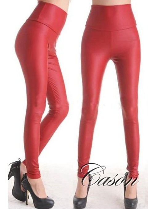 K01-Red Wholesale Woman Imitation leather Tight Leggings trousers Sexy PU Pants Red European style pant Mix order