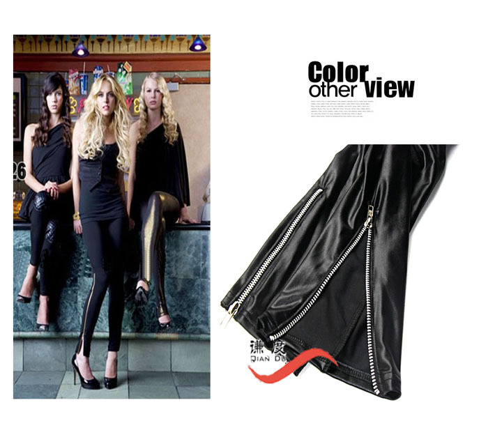 K1391 zipper faux leather matte zipper legging