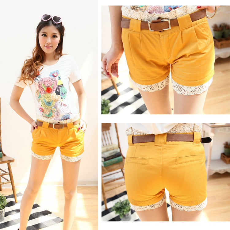 K6-4 summer 2012 gentlewomen all-match lace decoration women's shorts hot trousers with belt