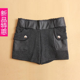 K811 autumn casual fashion yarn leather patchwork shorts legging zipper shorts casual pants trousers