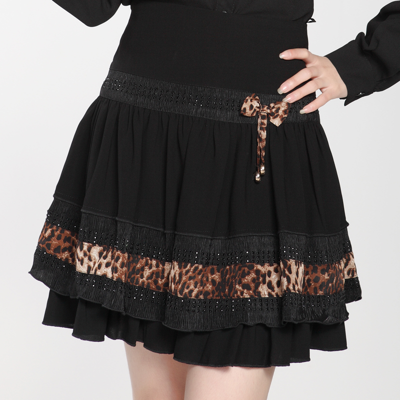 Ka 2012 black leopard print bow chiffon layered dress short skirt bust skirt Leather