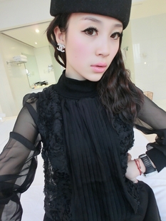 Kaka 2013 spring aesthetic elegant chiffon rose sex small perspectivity of basic chiffon shirt Free Shipping