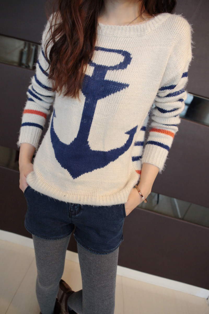 Kaka 2013 spring anchor navy style stripe all-match pullover sweater female Free Shipping