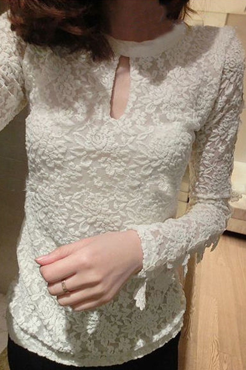 Kaka 2013 spring sleeves three-dimensional petals cutout lace shirt female long-sleeve basic shirt Free Shipping