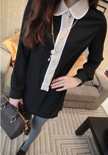 Kaka 2013 summer vintage doll turn-down collar ol chiffon shirt female long-sleeve shirt top Free Shipping