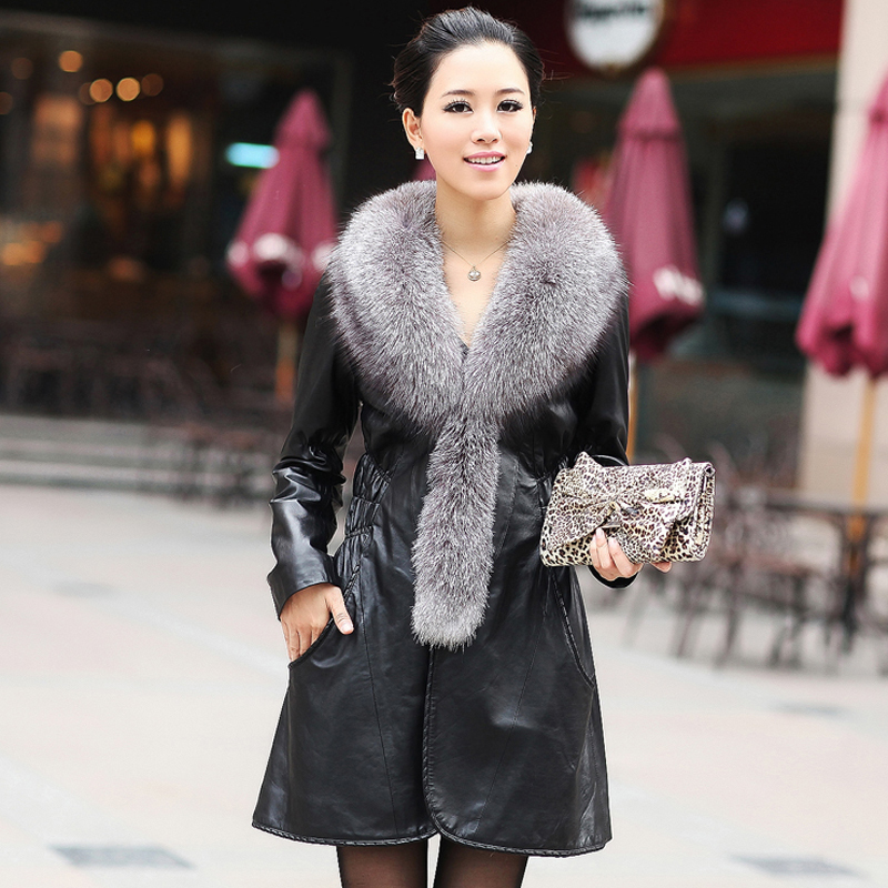 Kaka sheepskin fox fur women's genuine leather clothing long design leather clothing leather clothing outerwear