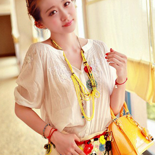 Kaki 2013 summer beaded paillette decoration slim waist chiffon shirt top female