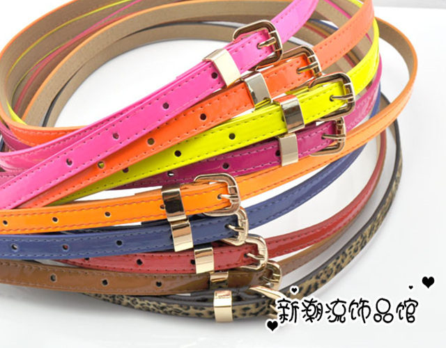 Kaki all-match women's japanned leather candy color neon color strap belt
