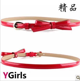 Kaki vivi magazine women's japanned leather small bow thin belt strap cronyism