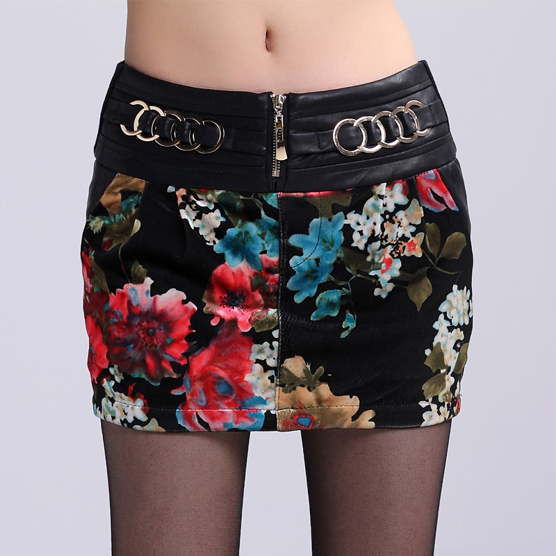 Kaldi 6153 leather skirt slim hip skirt outfit OL print dress step skirt mid waist leather short skirt