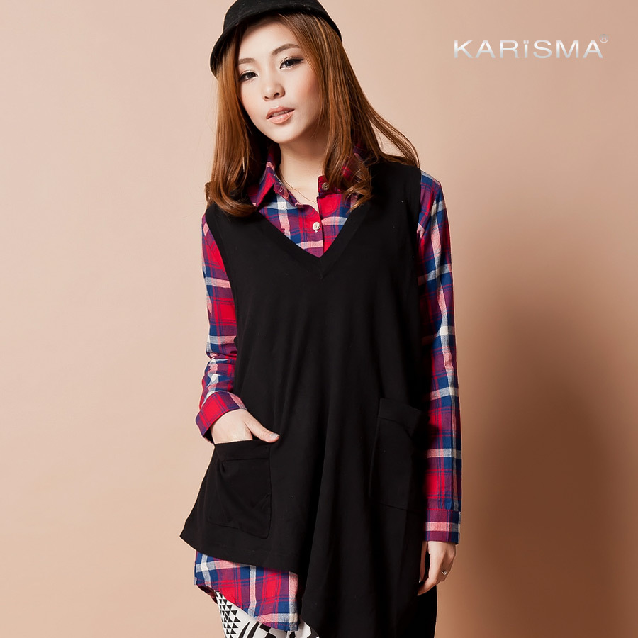 Karisma 2013 spring irregular sweep V-neck pure cotton vest sweater women's
