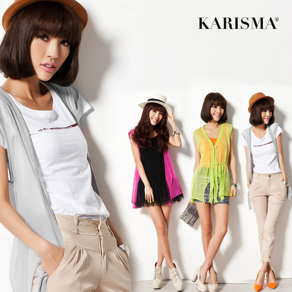 Karisma summer 2012 perspectivity ultra-thin sleeveless lacing cardigan slim medium-long sweater