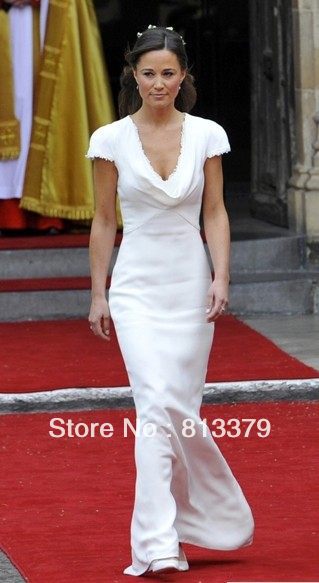 Kate Middleton Wedding V Neck Satin Lace Applique Beading Floor Length Bridesmaid Dresses