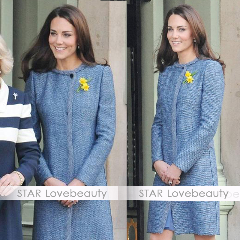 Kate one-piece dress fashion ol slim blue woolen trench overcoat