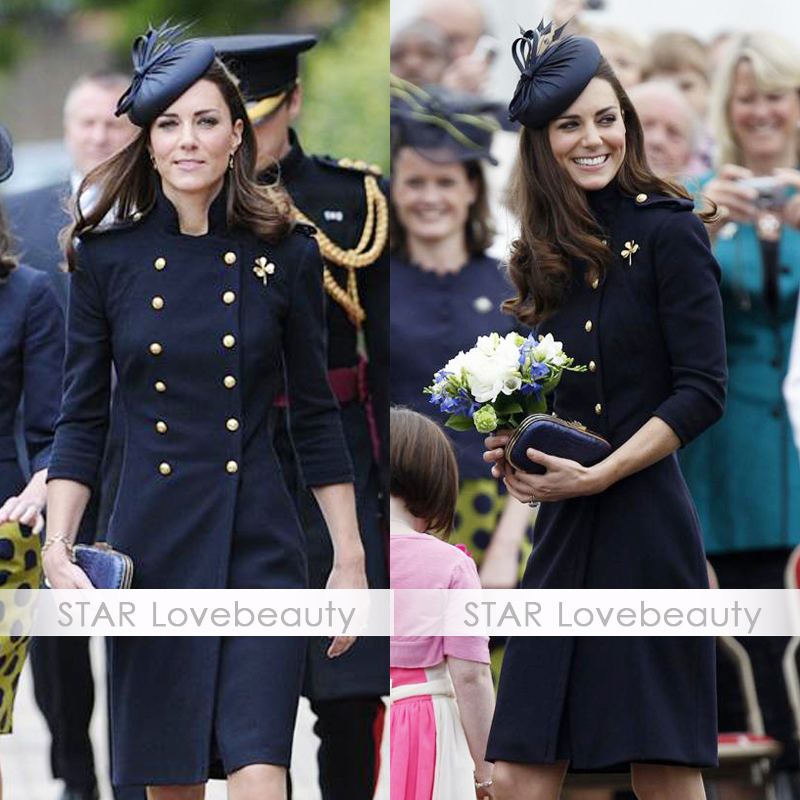Kate one-piece dress outerwear fashion slim navy blue military overcoat trench