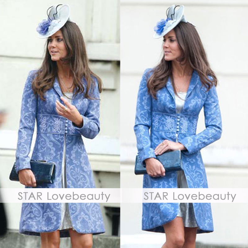 Kate outerwear one-piece dress fashion ol trench blue jacquard overcoat