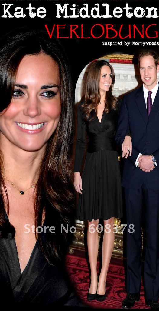 KATE001 V-neck Kate Middleton full sleeves VERLOBUNG celebrity dress chiffon