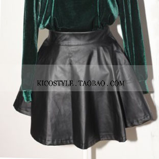 Kico autumn and winter sty nda fashion vintage high waist PU short skirt elastic waist pleated leather skirt