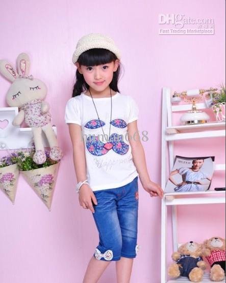 Kid Clothing Girl Clothing 2012 Summer New Style Bow Nice Flowers Girl Cowboy Middle Pant 10pcs/lot