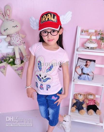 Kid Clothing Girl Clothing 2012 Summer New Style Embroider Little Bear Pattern Middle Jean 10pcs/lot