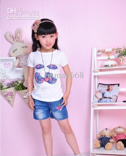 Kid Clothing Girl Clothing2012Summer New Style Fashion Cherry Pattern Girl Short Pant Jean 10pcs/lot