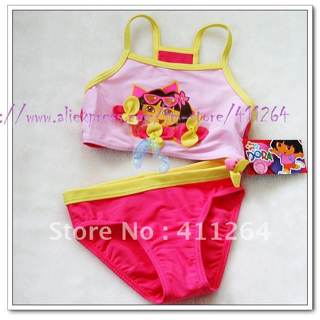 kids  6sets/lot (1-6years old) wholesale girls dora 3D flowers two-piece swimsuits