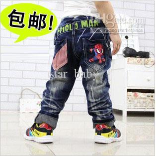 Kids Boys Spider-man jeans casual Cowboy pants Leisure trousers Crease trouser Letter pants 2182