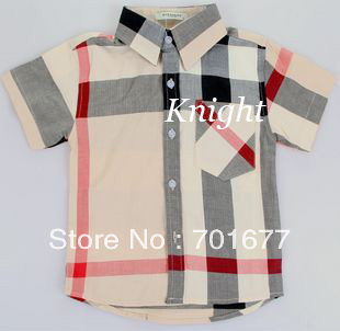 kids clothes, baby wear, children clothing, british style plaid short sleeve shirt 5#121501