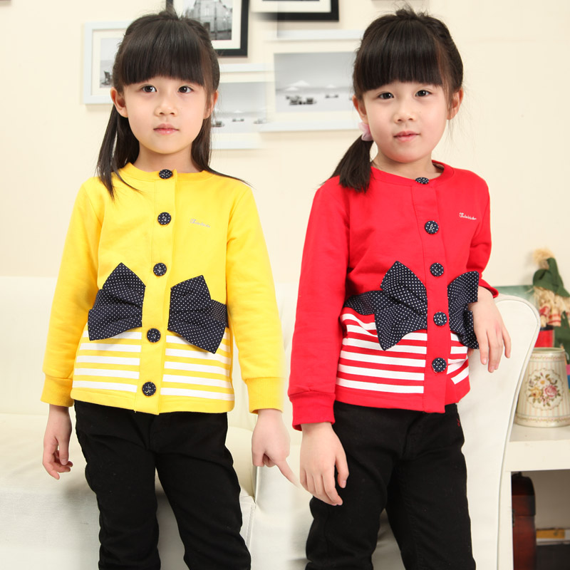 Kids Fashion Children's clothing female child outerwear 2013 spring stripe bow child top qf10608 Free Shipping