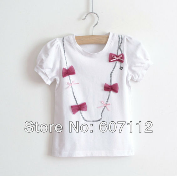 Kids girls hand drawing floral 100% Cotton white t- shirts 5pcs/lot  Free shipping