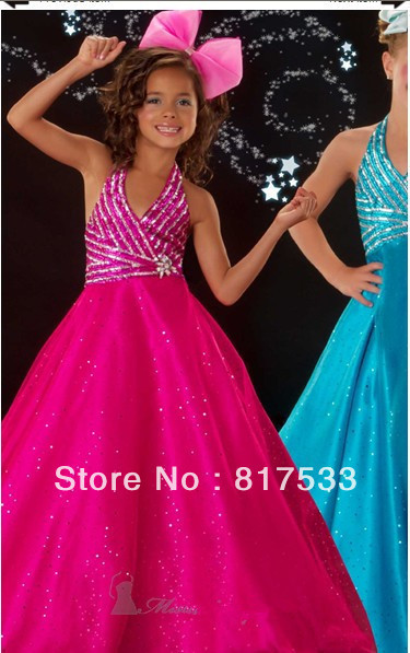 kids gowns for girls cupcake skirt peach color gown halter seqiuns a line organza blue floor length long pageant cupcake