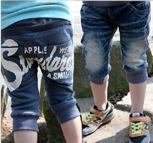 Kids High Quality Korean Style Denim Trousers Letter Pattern Printed Jeans 2013 Children's Summer Jeans