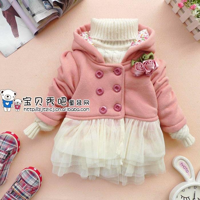 kids jacket flower Children's cashmere winter coat long-sleeve fashion baby coat girl's coat baby jacket retail 3color