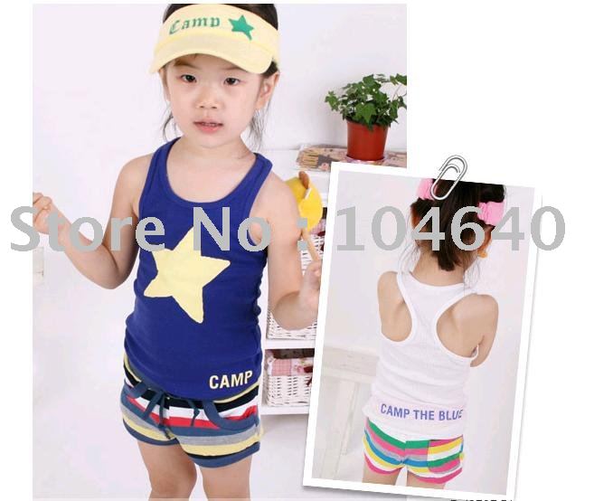 Kids Korean-style Korean girls and boys of summer 2011, the word logo multicolor vest star candy