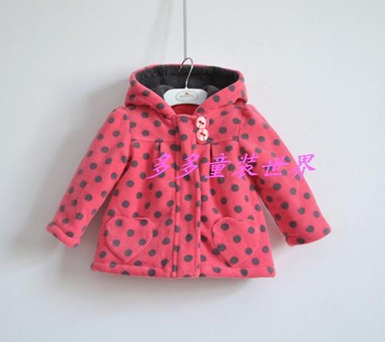 Kids Polka Dot Hooded cotton quilted red cotton jacket coat
