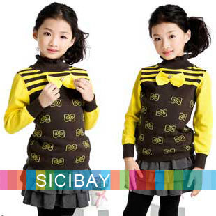 Kids Sweatshirts Girls Cute Wear Turtle Neck Knot Design Fashion Sweaters, Free Shipping K0312
