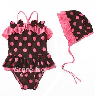 Kids' Swimming Swimsuit Swimwear Bowknot Sets Suit Swimming Cap +Braces Baby Girls Skirt 1 lot 5 Sets