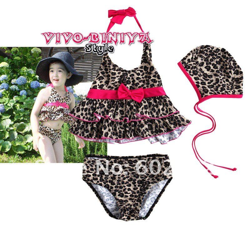 Kids' Swimwear baby swimsuits girls 3pcs set Leopard bathing suits Lovely style 5 sets lot 1286