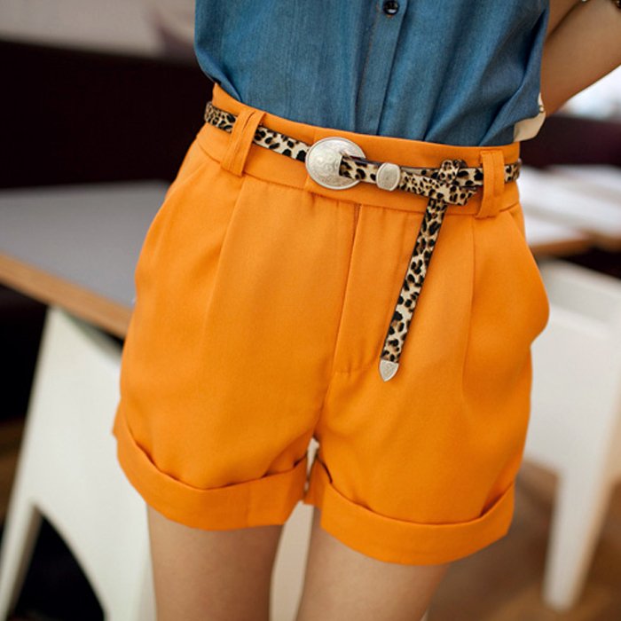 Kikot 2012 solid color roll-up hem high waist sweet suit shorts overalls shorts female