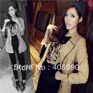 Kikot 2013 spring and autumn women's medium-long slim khaki double breasted trench outerwear