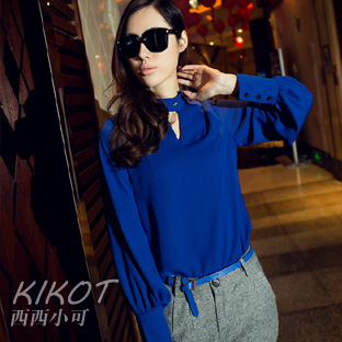 Kikot 2013 spring fashion ol brief stand collar pullover long-sleeve shirt female