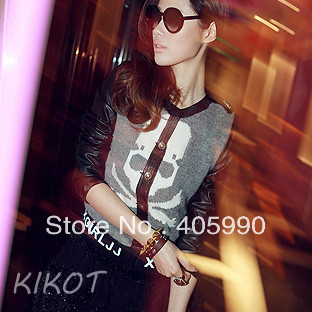 Kikot 2013 spring fashion vintage elegant mosaic leather clothing outerwear female Free shipping